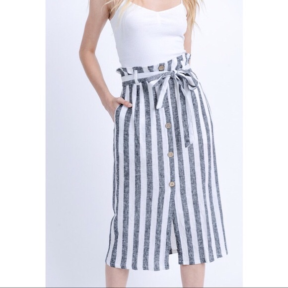 Dresses & Skirts - Striped Linen Midi Skirt